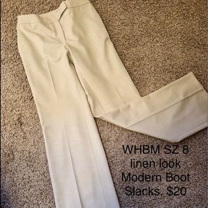 WHBM linen look modern boot cut slacks